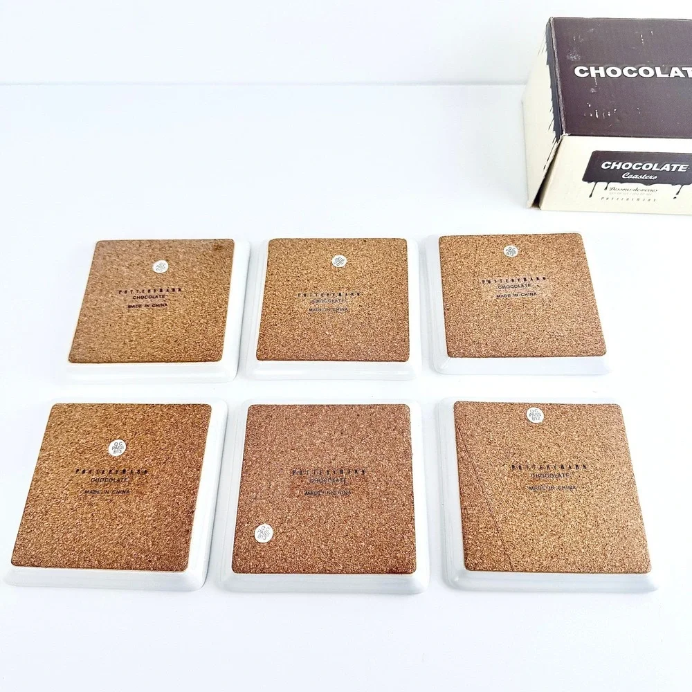 Pottery Barn French Cafe Ceramic Coasters Set 6 Chocolat‎ Delespaul Box 2002